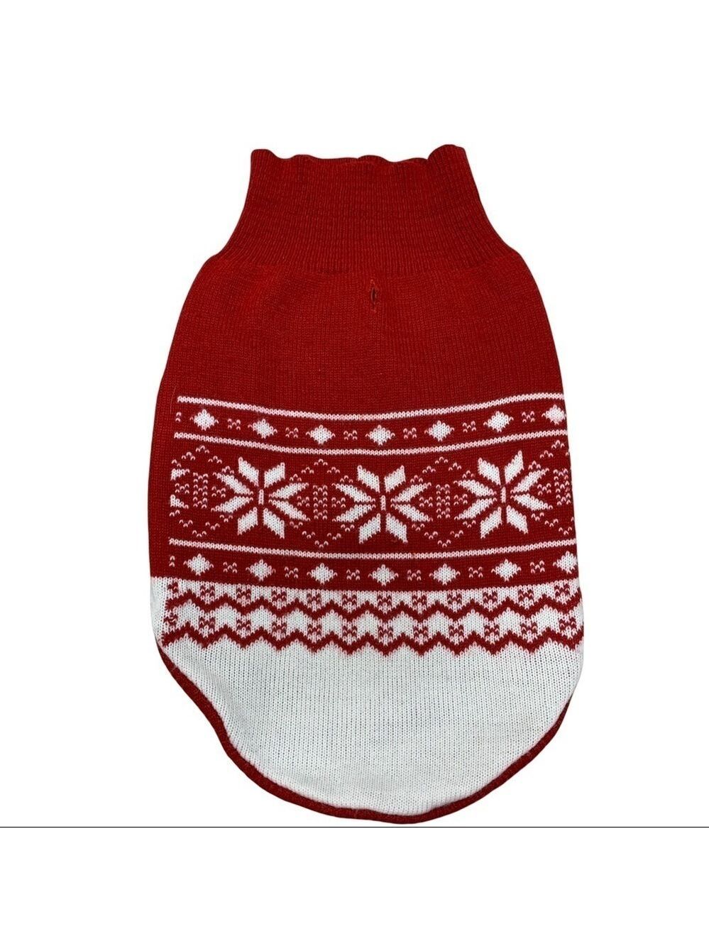 Small breed dog red white snowflake knit turtleneck sweater size large